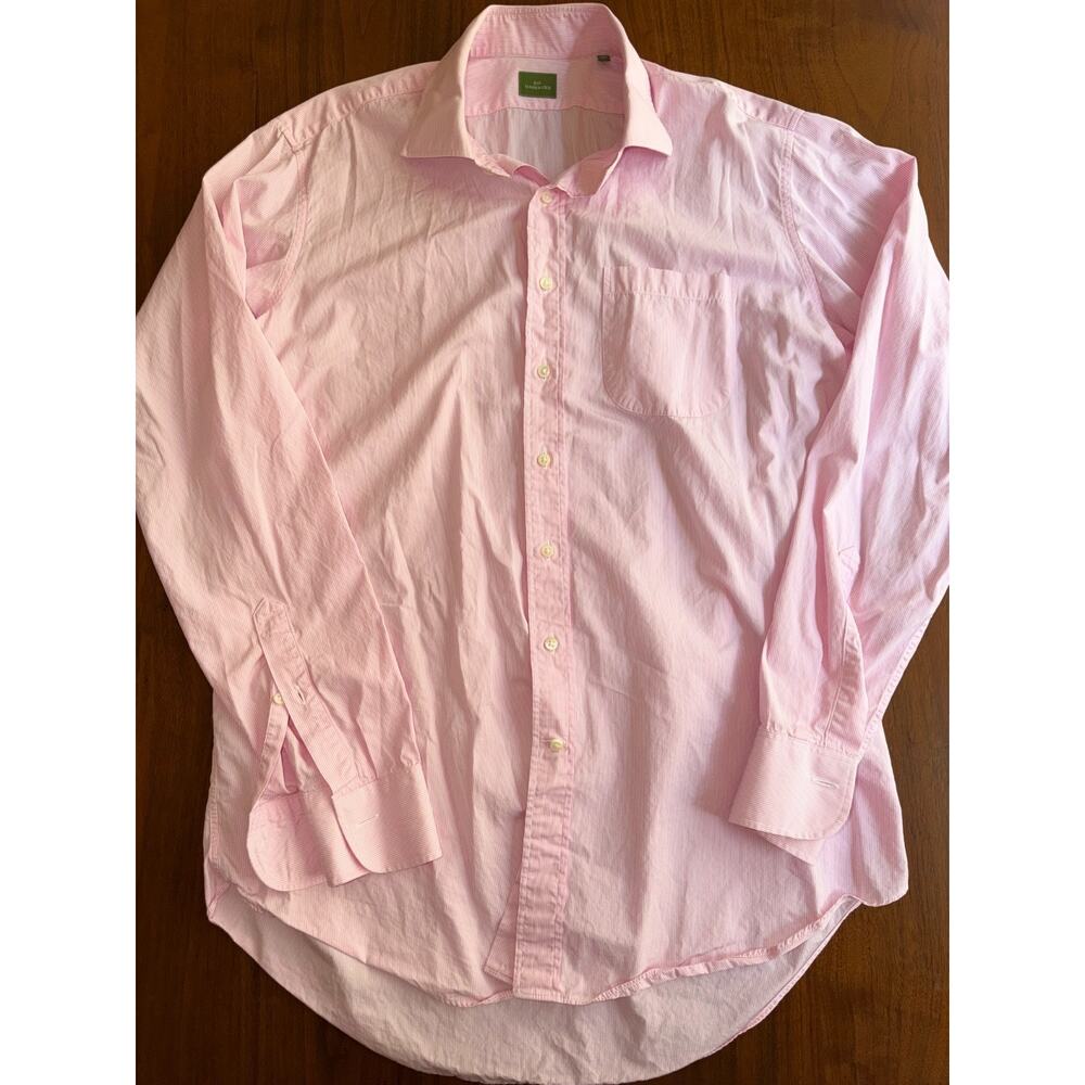 Sid Mashburn Cotton Poplin Pink Small Bengal Stripe Button-Up Shirt, Size L
